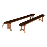 Pair of antique solid oak benches