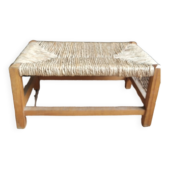Foot rest wood woven straw