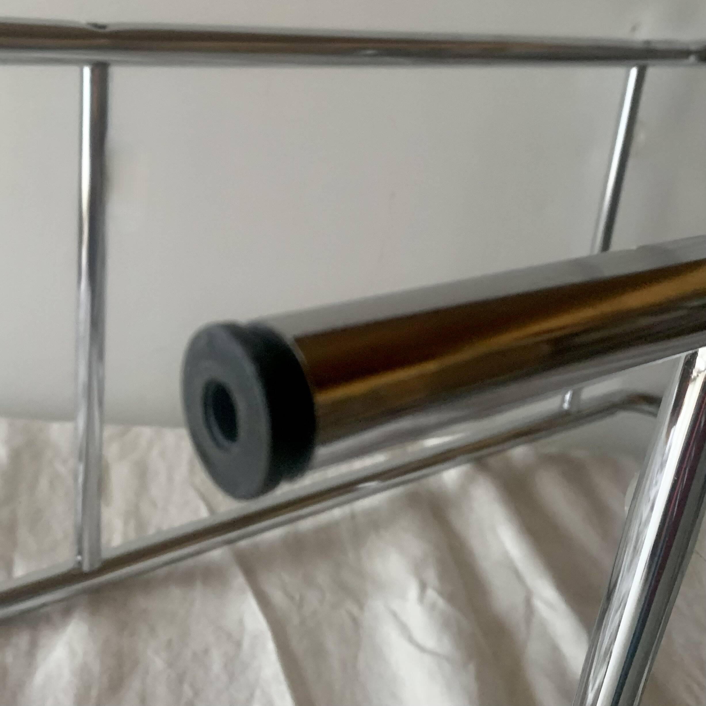 Pedestal table, vintage chrome steel saddle with 2 round windows