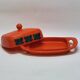 Emsa butter dish in orange plastic and vintage flowers 1970s