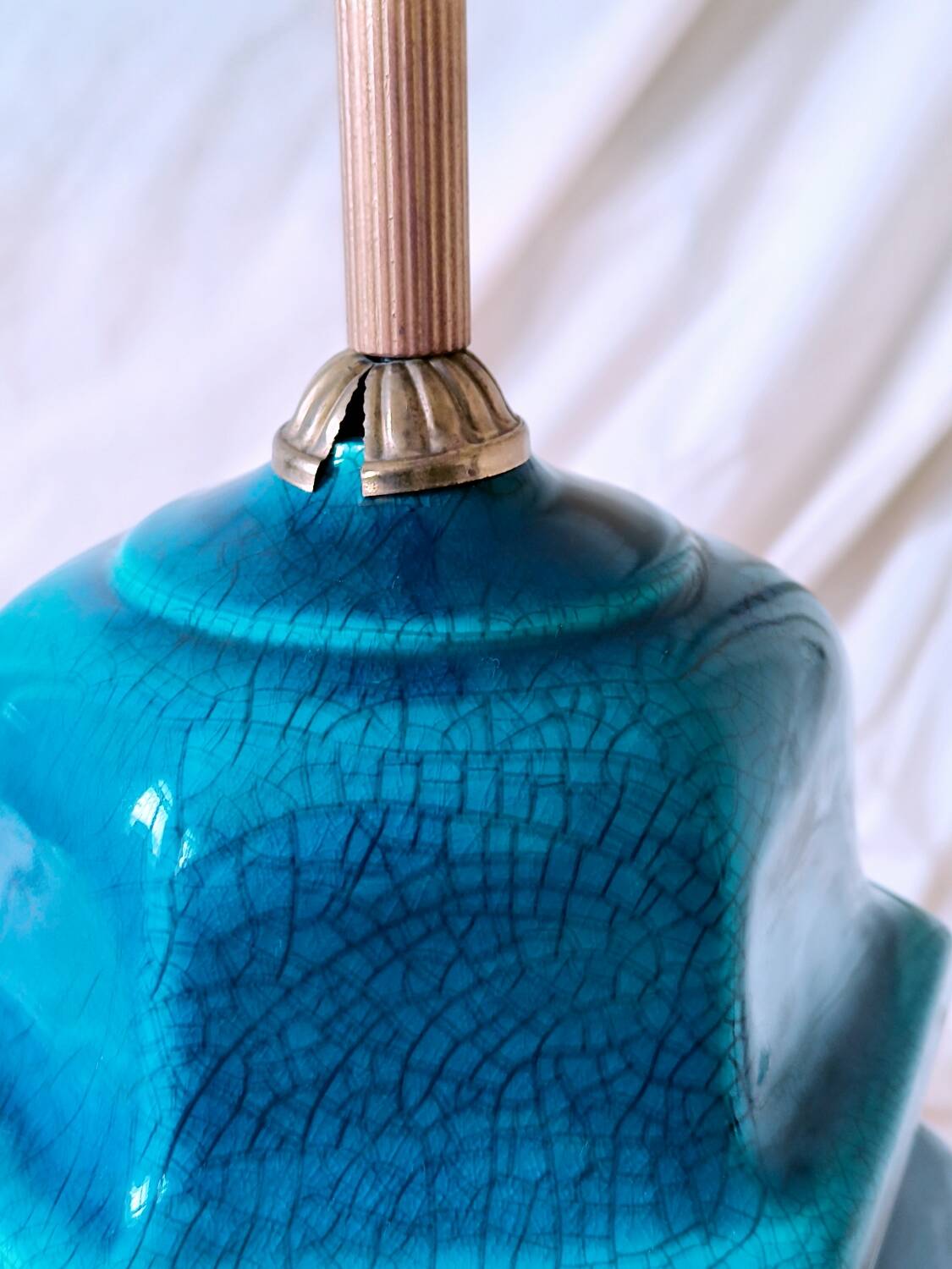 2 blue crackle ceramic desk lamp bases, 1950s