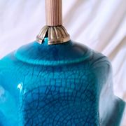 2 blue crackle ceramic desk lamp bases, 1950s