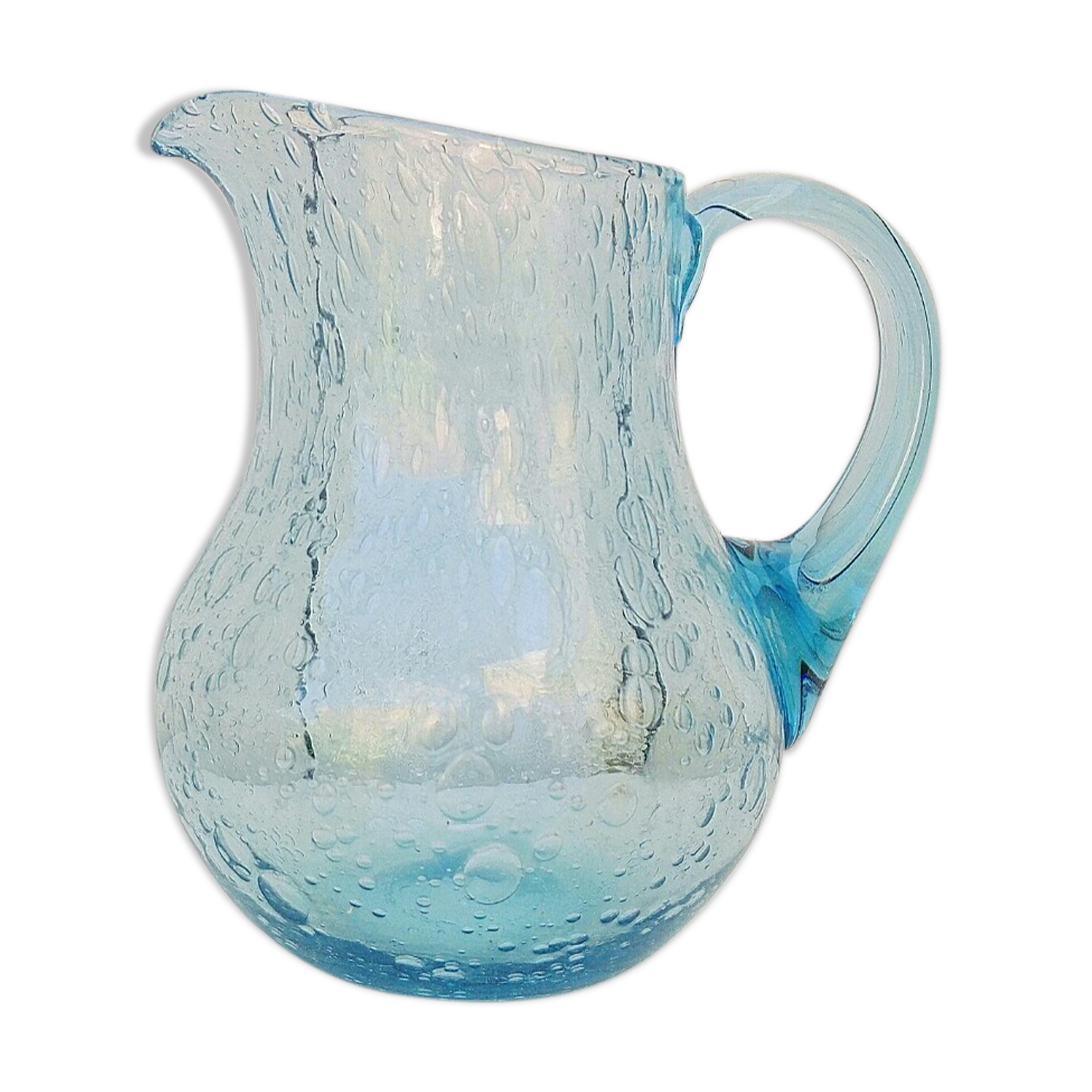 Pichet à eau verre soufflé verrerie Biot vintage