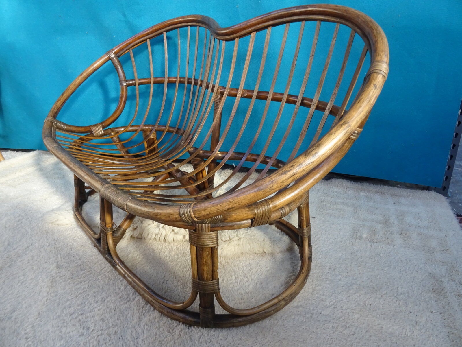 Vintage rattan bench 70s