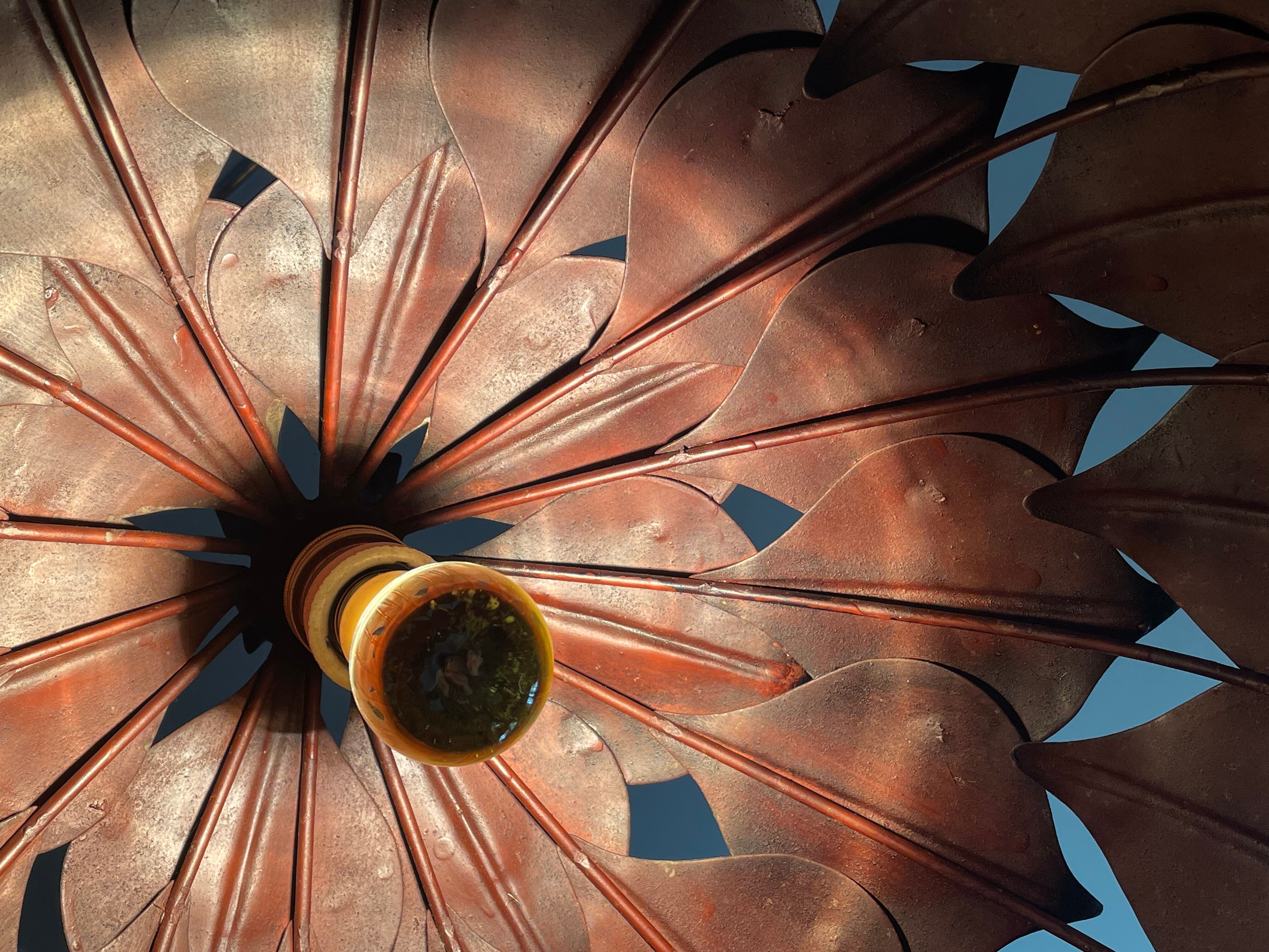 1970s metal chandelier Hans Kogl leaf patterns