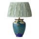 Art Deco Japonisme ceramic table lamp, 1928, new silk sari ribbon lampshade.