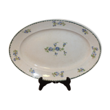 Plat ovale ancien en Terre de Fer décor bleuets