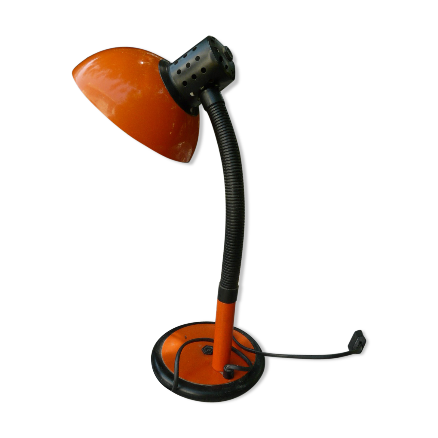 Lampe de table en métal orange et noire avec bras flexible