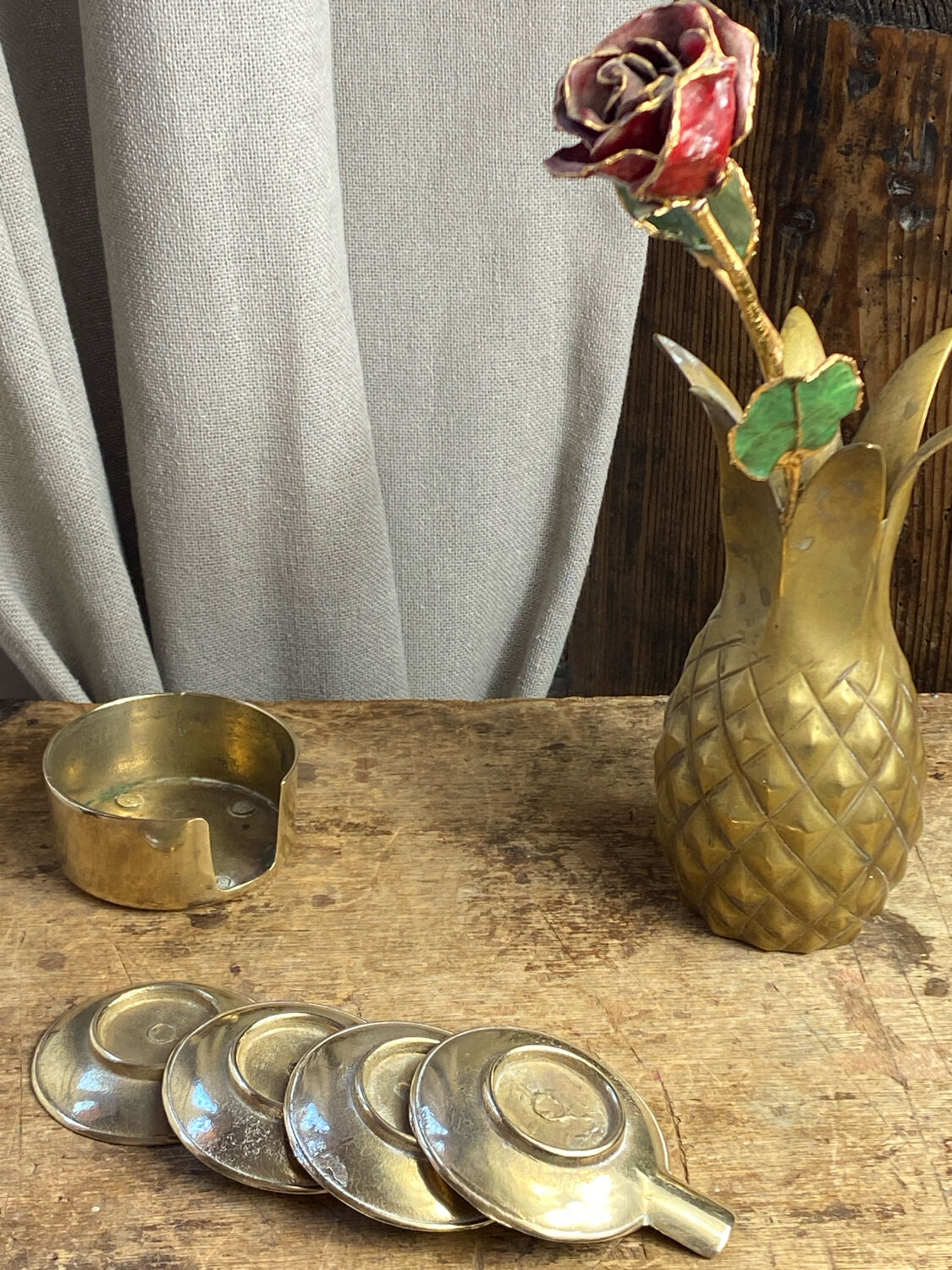 Individual brass ashtrays with storage support