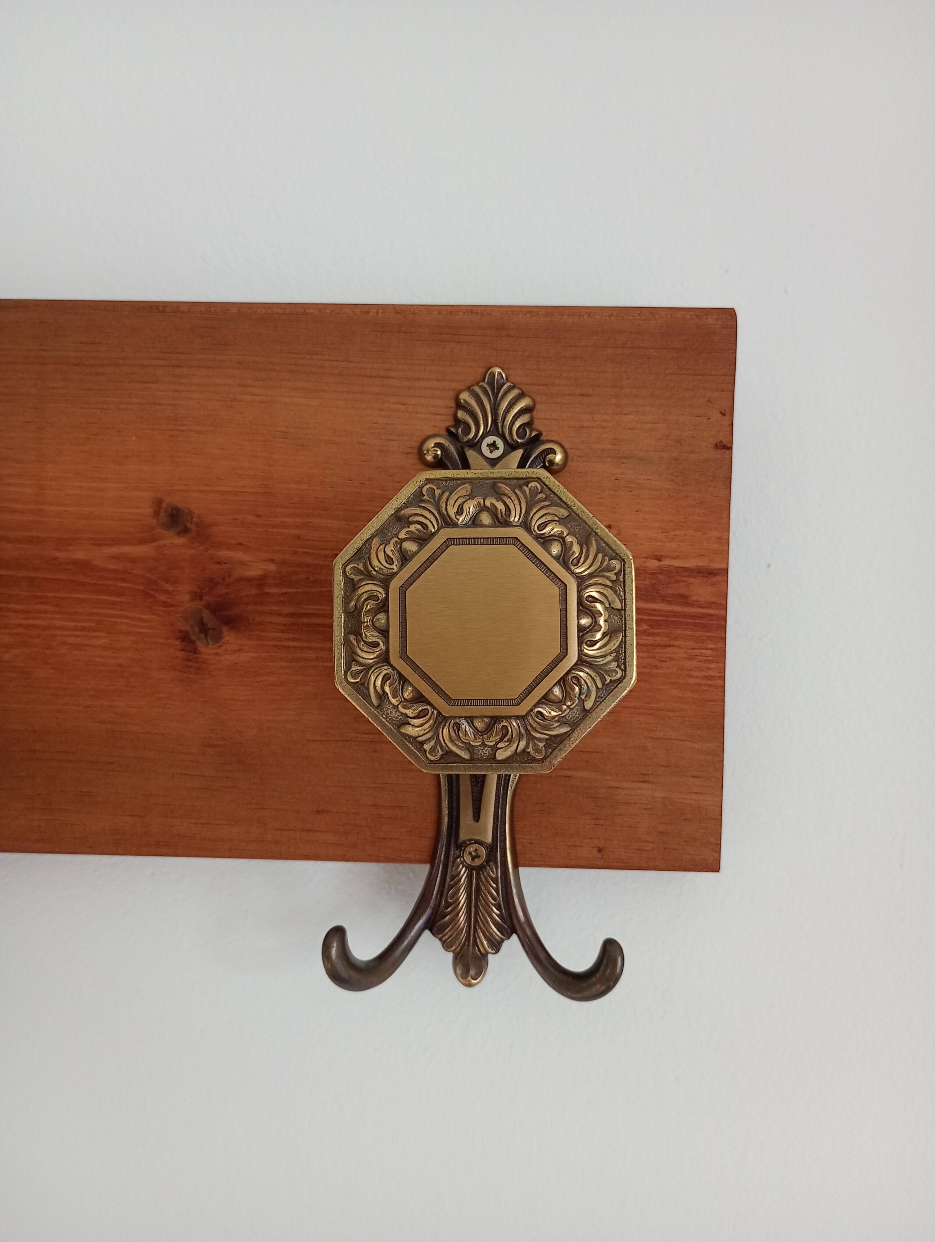 Wall-mounted coat rack 3 hooks brass vcr italy - vintage decoration