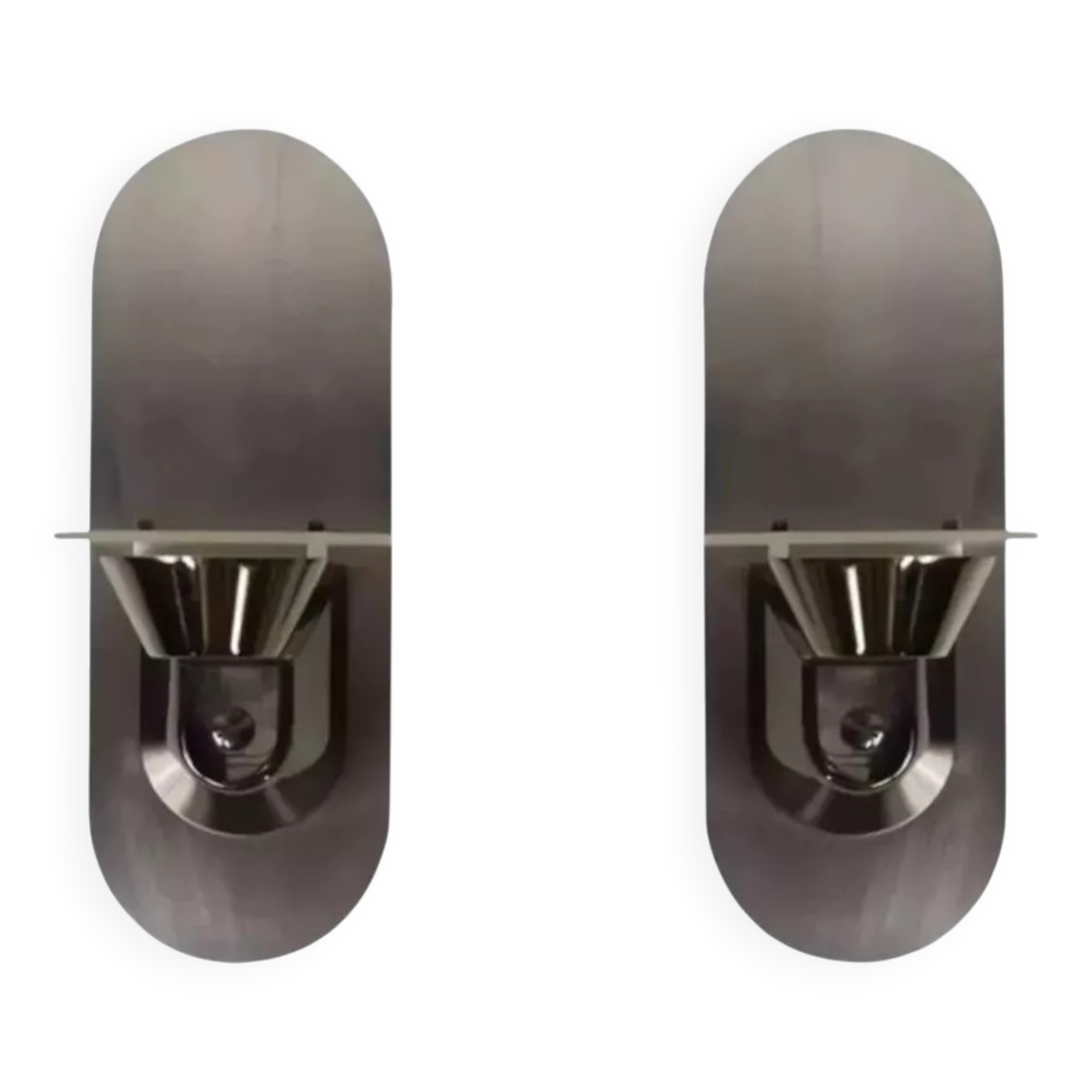 Pair of stainless steel and glass wall lights