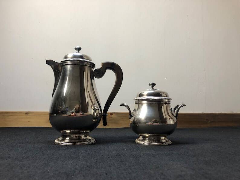 Christofle Gallia Silver Plated Coffee Pot & Sugar Bowl: Art Nouveau Regenc