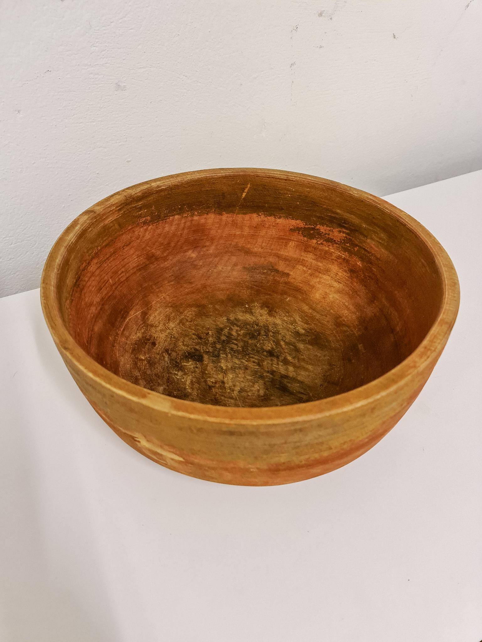 Swedish folk art, large unique agricultural bowl from the early 19th century in painted wood.