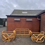 Rattan lounge | sofa + 2 armchairs | in the style of Paul Frankl |