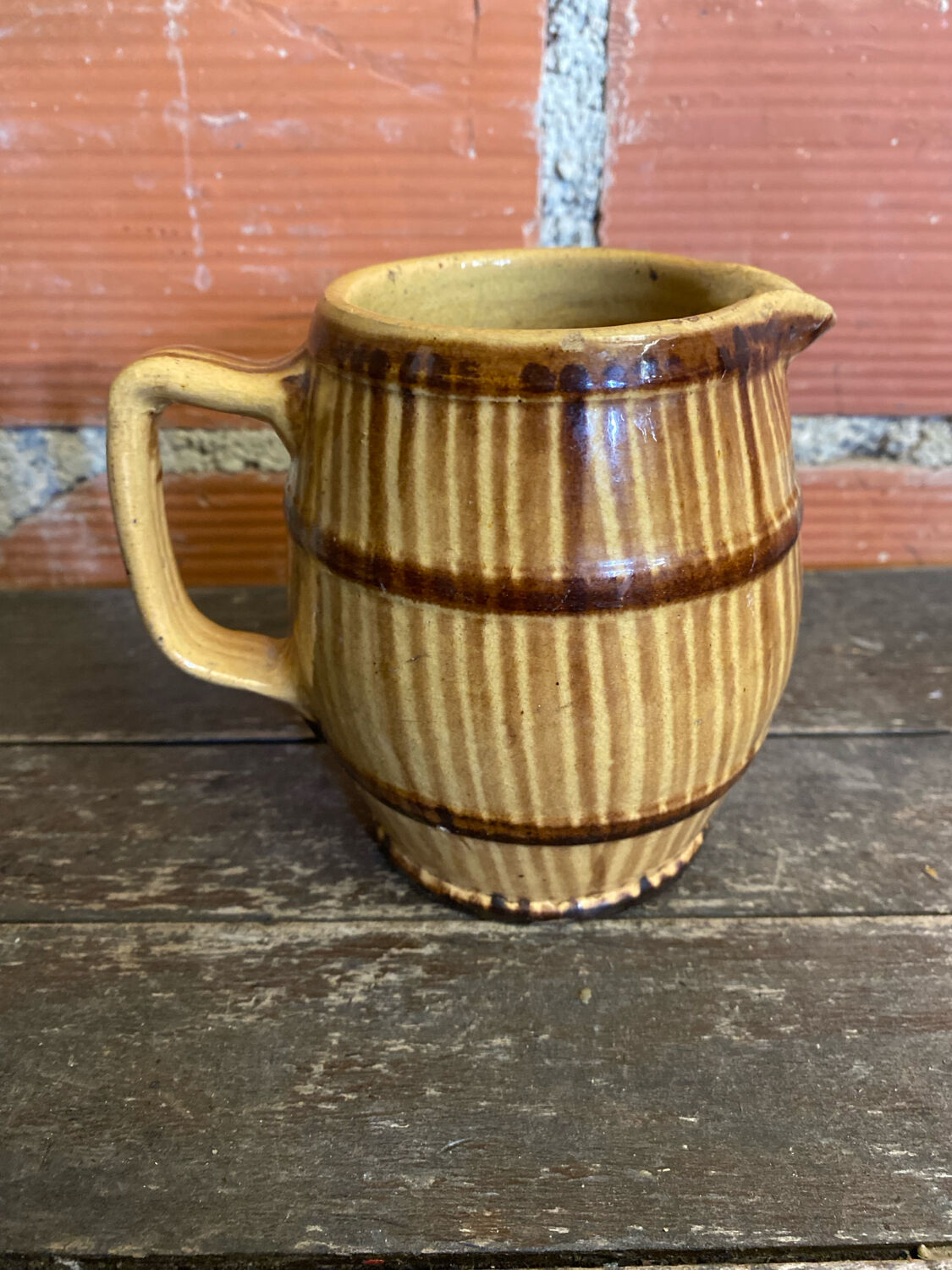 Old pichet terre de feu beige stoneware barrel shape