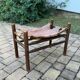 Vintage safari stool in brown leather and dark wood, 1960s, Mid-Century style.