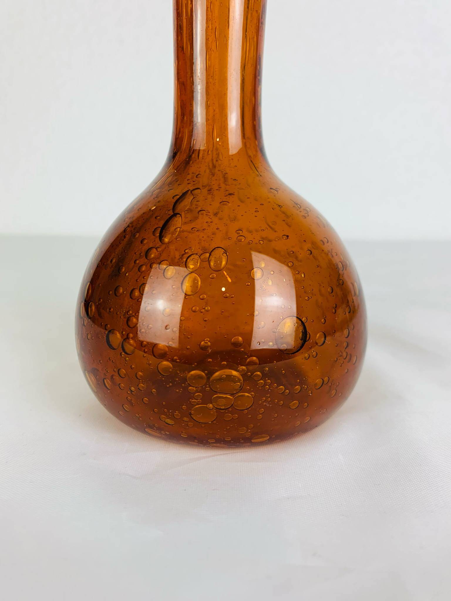 Vintage amber/orange bubbled glass soliflore vase