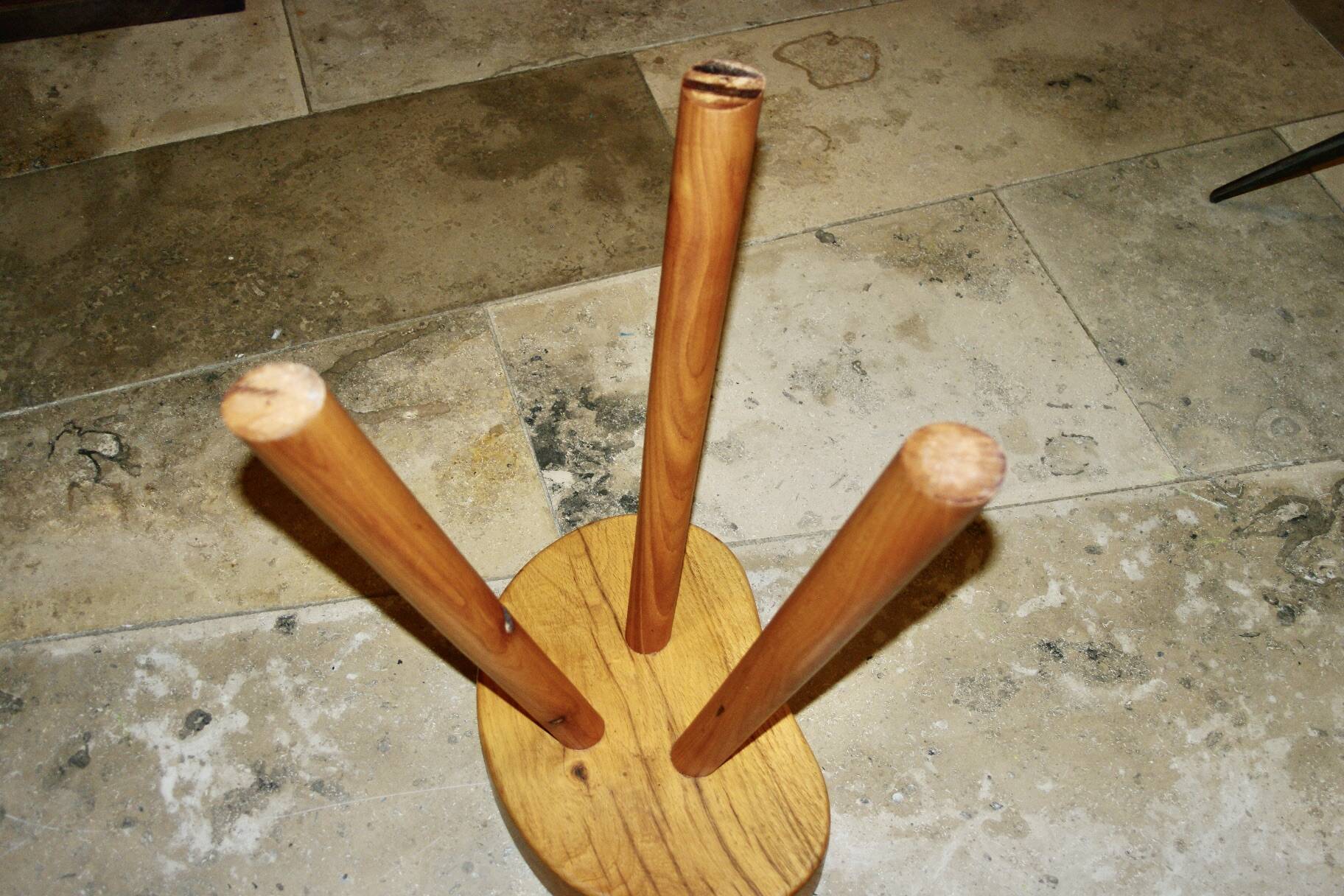 Vintage tripod stool in solid elm denmark 1960s