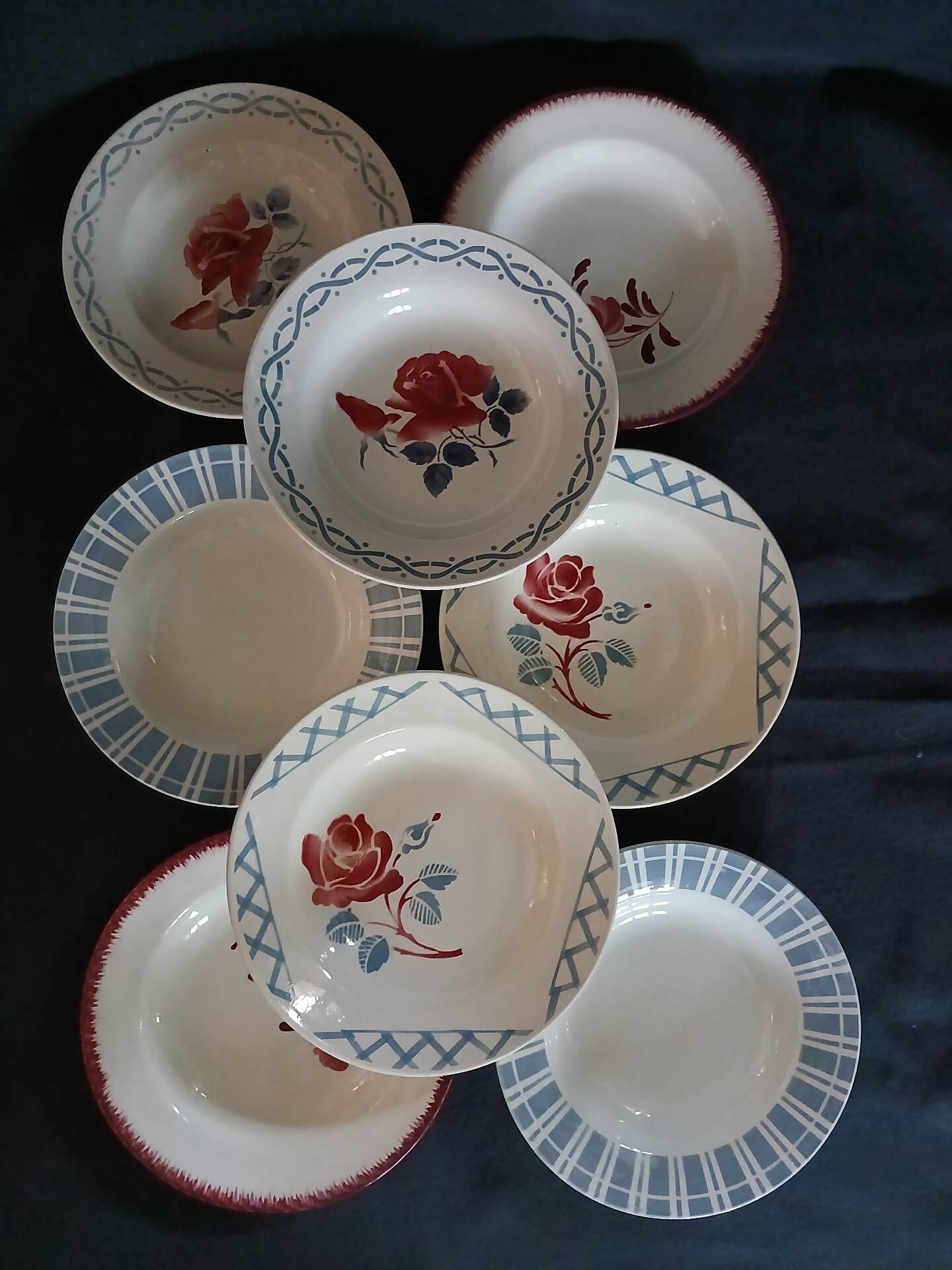 8 mismatched antique deep plates