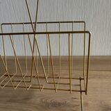 Magazine rack in gold metal and bamboo from the 60s