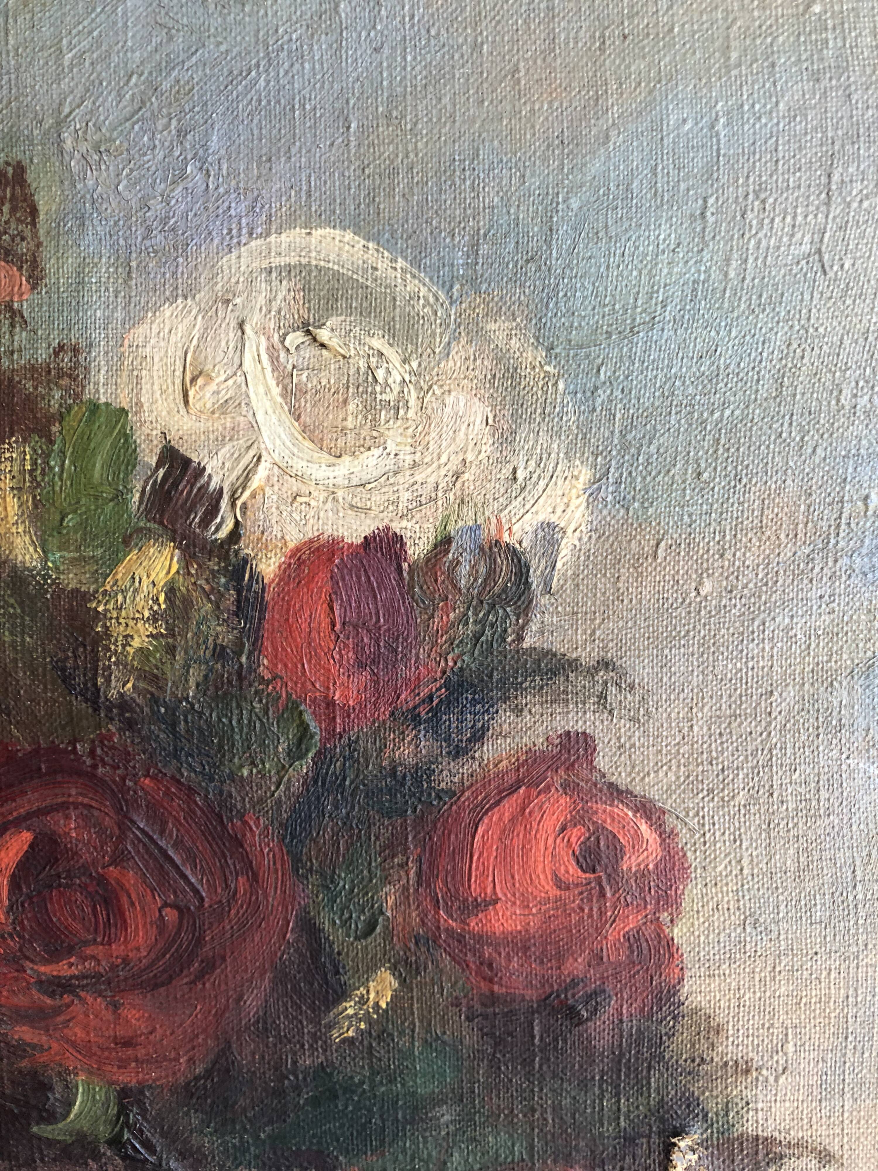 Oil on canvas ancient Bouquet of flowers
