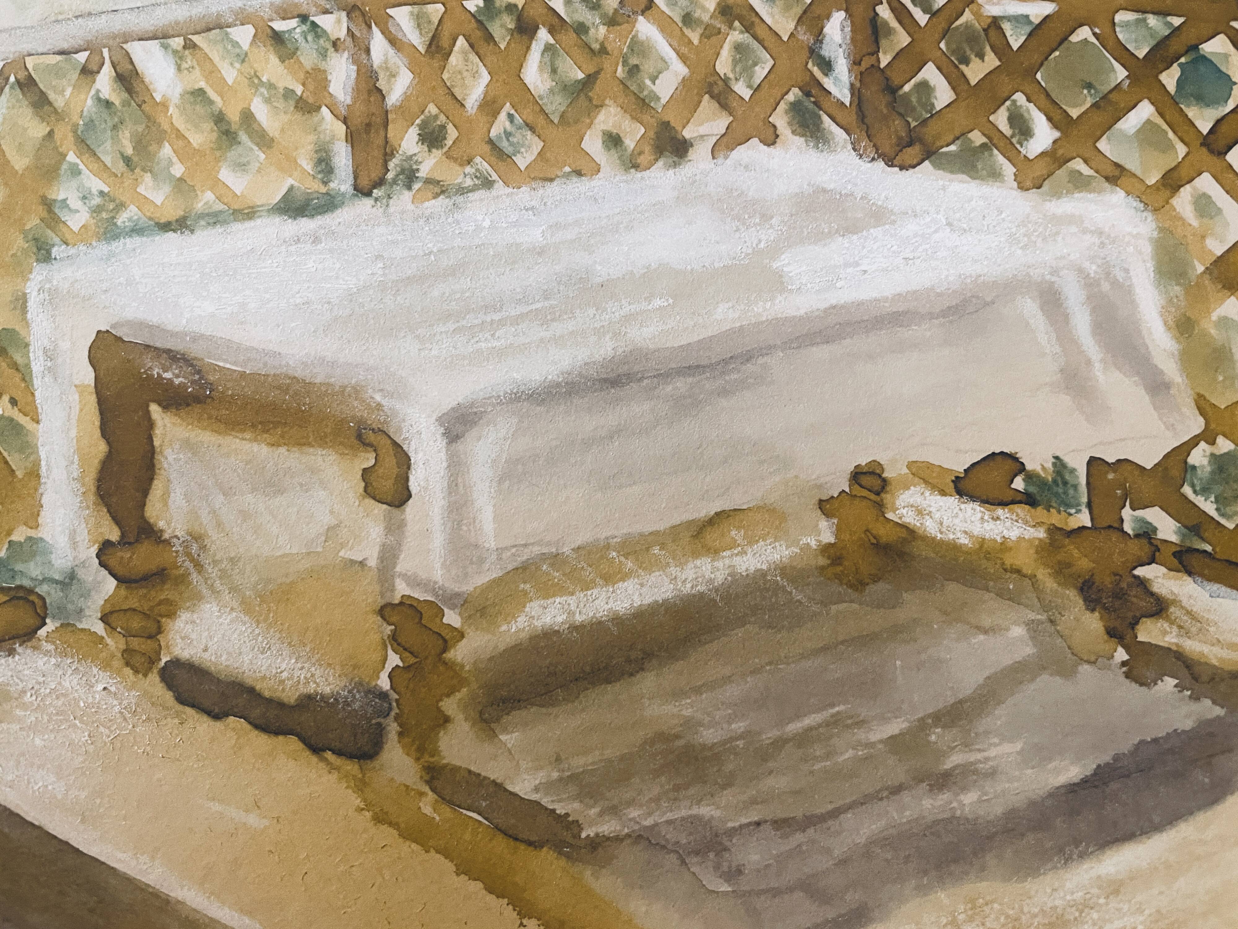 Signed watercolour painting "Provençal table under the arbor"