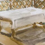 Signed watercolour painting "Provençal table under the arbor"