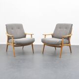 1950s armchair in restored cherry wood, two available