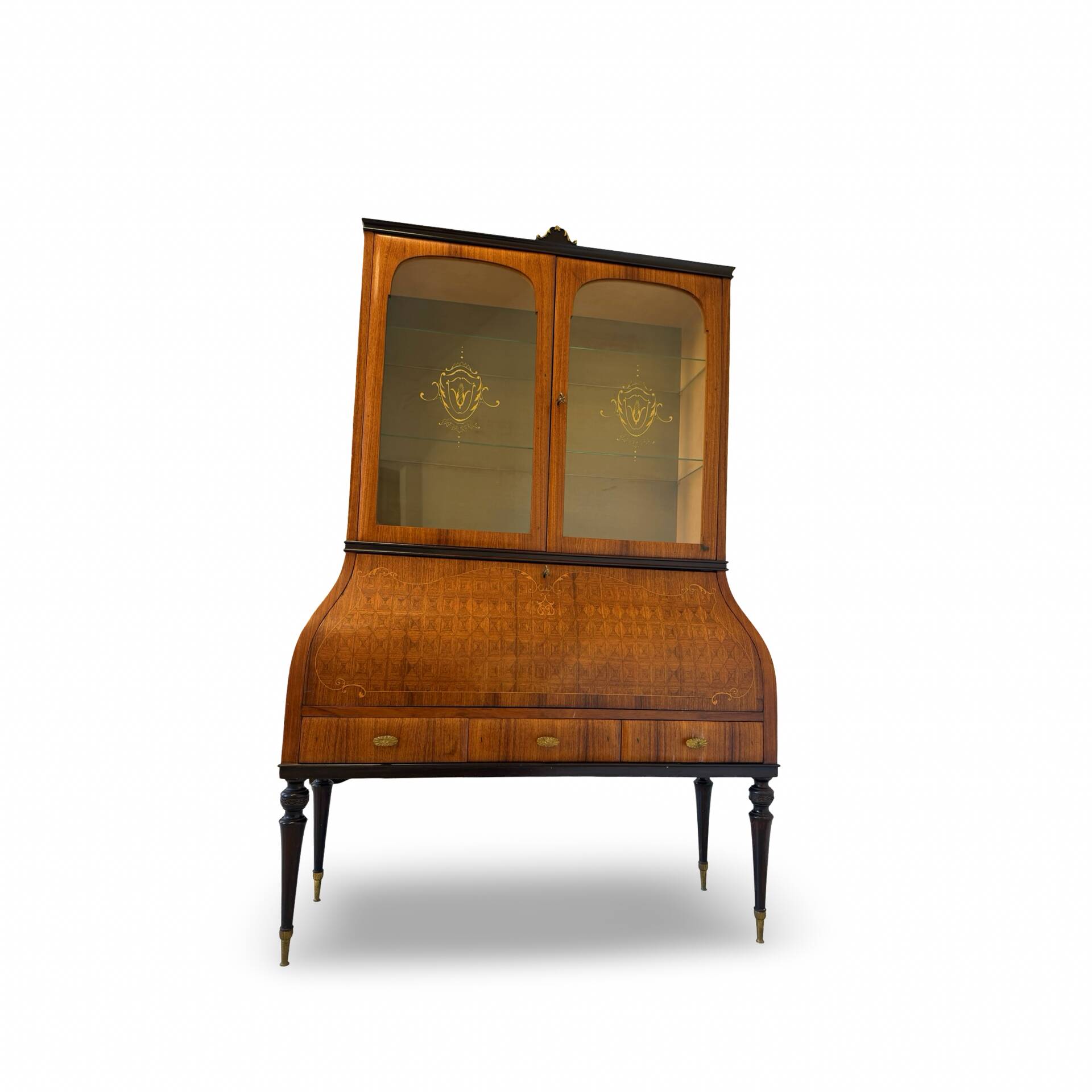 Secretary credenza in marquetry in the Italian Louis XV style from the mid-century, 1960.