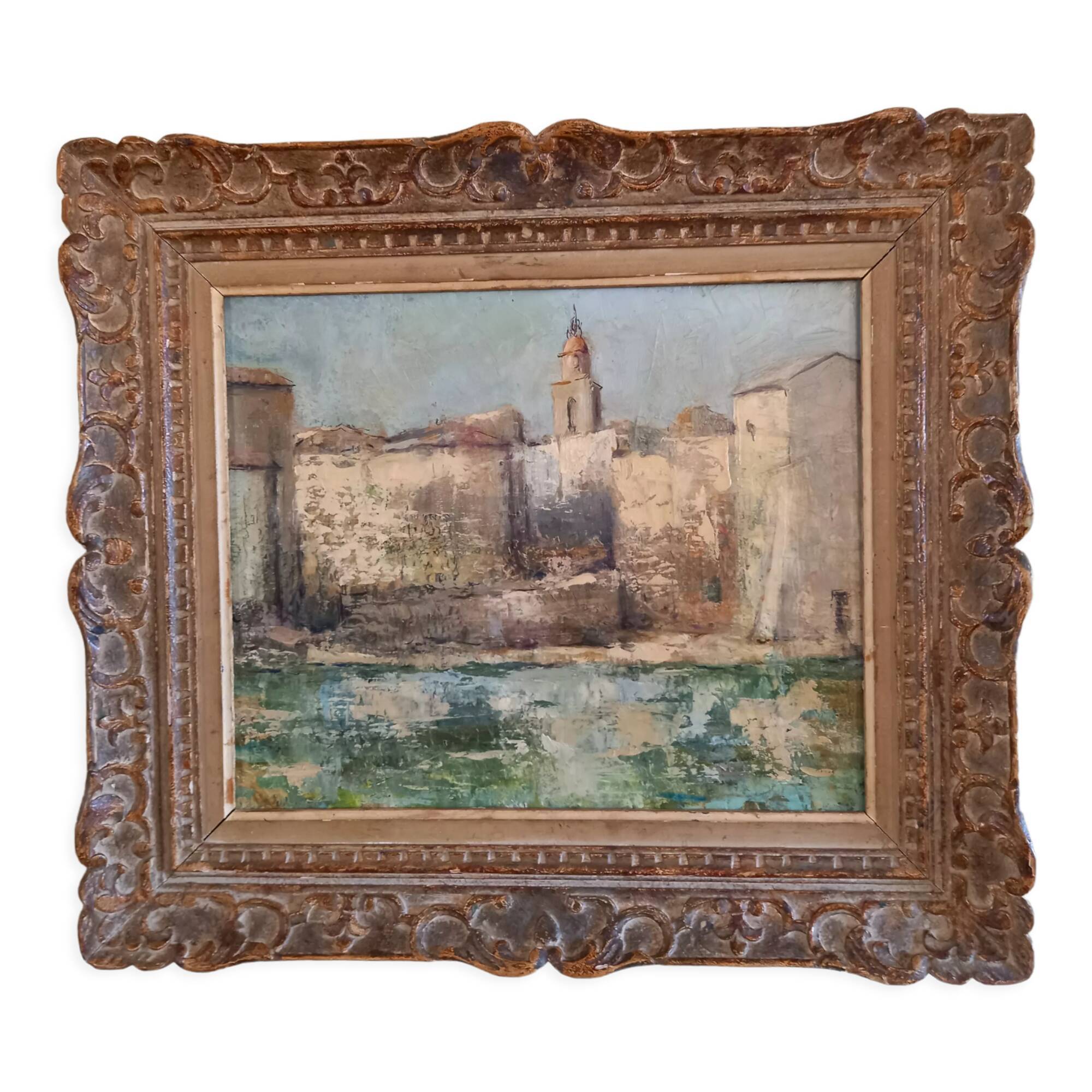 Tableau de raymond vernet  " clocher de  la  baie  de  saint  tropez "