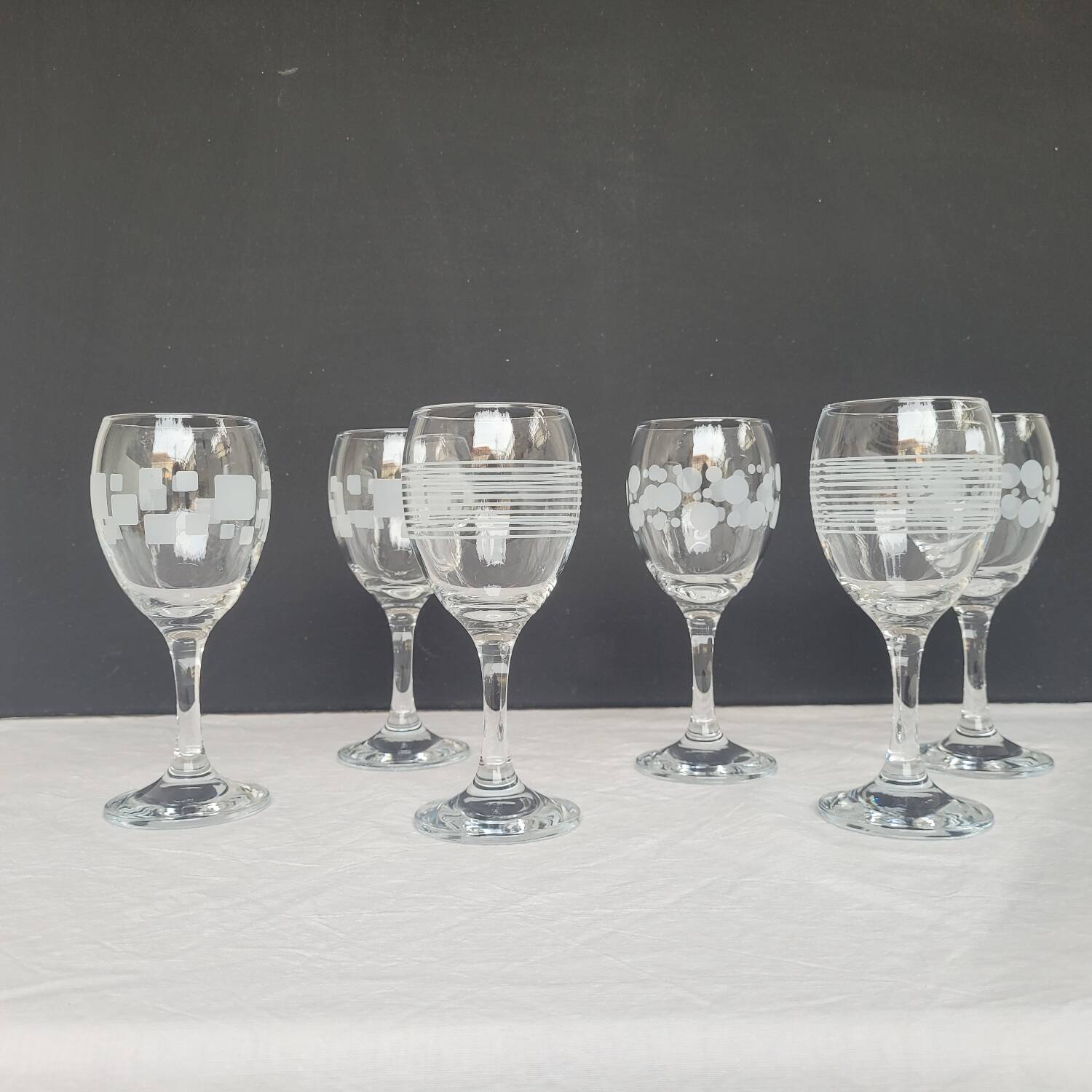 6 decorative stem glasses – 1970s glassware