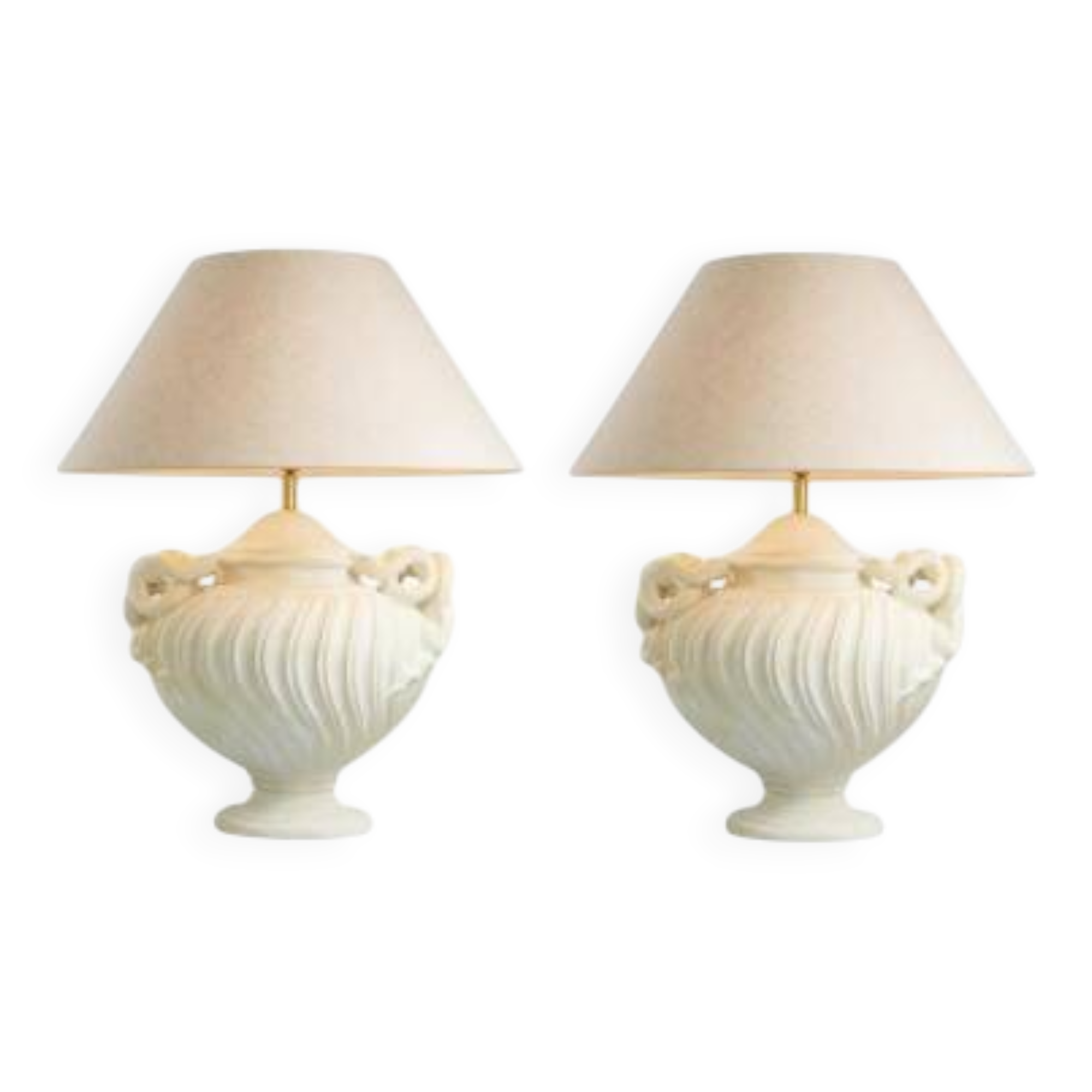 Pair of table lamps with antique look and brushed brass finish.