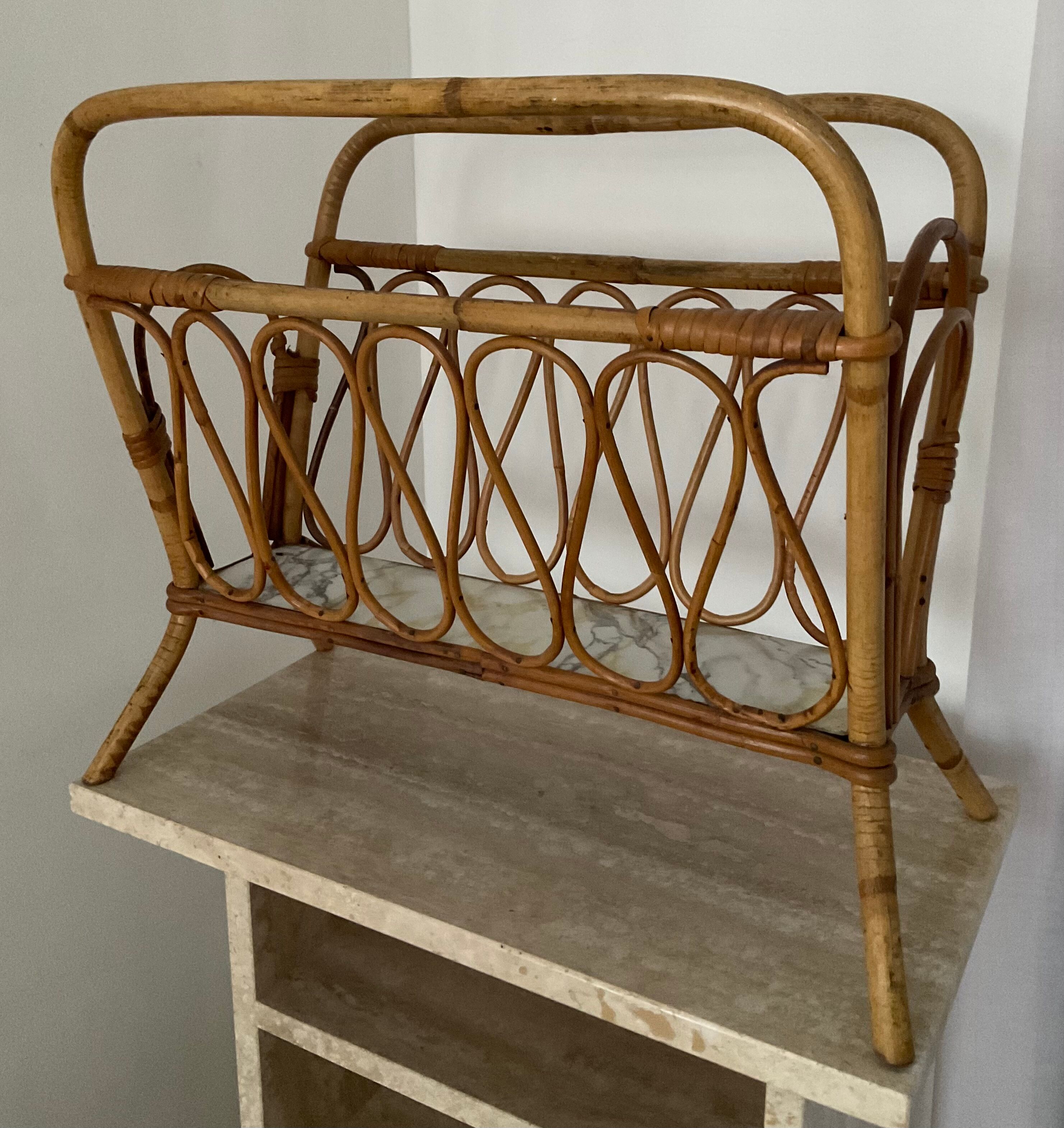 Vintage rattan magazine holder 70s