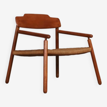 Midcentury Minimalistic Easy Chair In Oak And Papercord, Finland 1950s