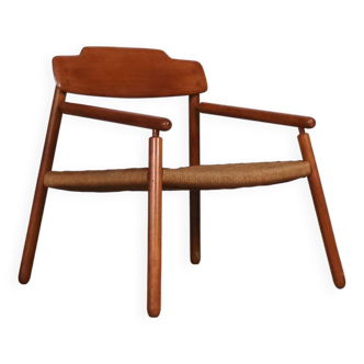 Fauteuil minimaliste vintage en chêne et corde de papier, Finlande 1950