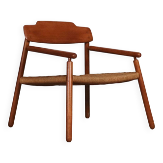 Midcentury Minimalistic Easy Chair In Oak And Papercord, Finland 1950s