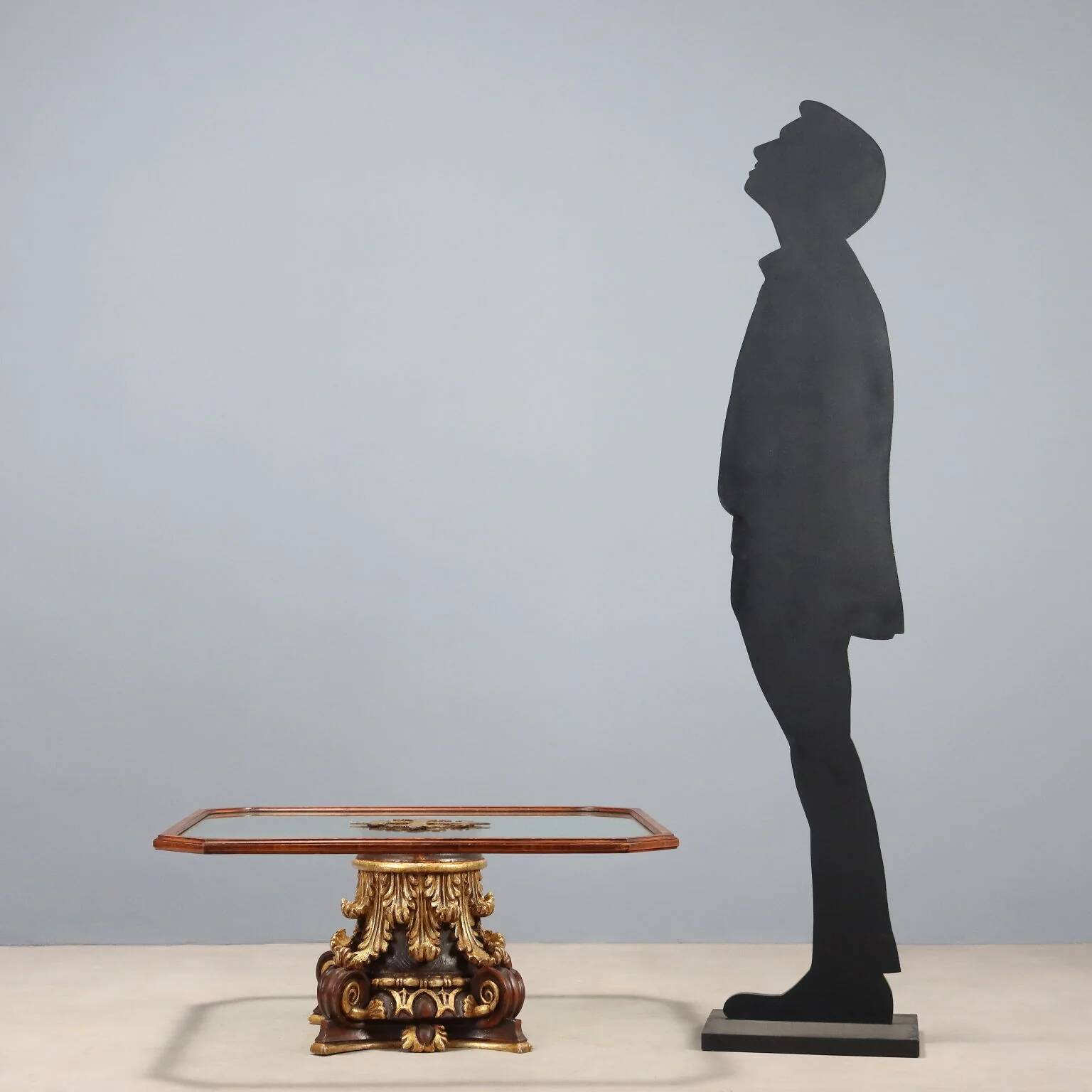 Table basse ancienne en verre et bois, Italie, XXe siècle