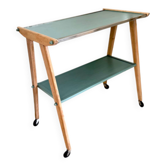Serving trolley with compass legs, vintage table on wheels.