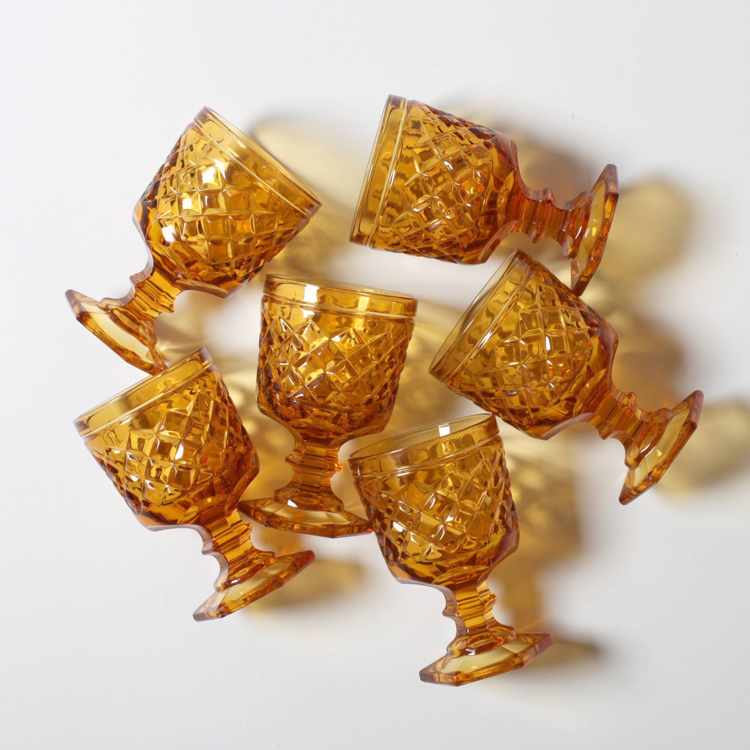 Vintage Amber Goblet Set: Italian Bormioli Stem Glasses, 1970s