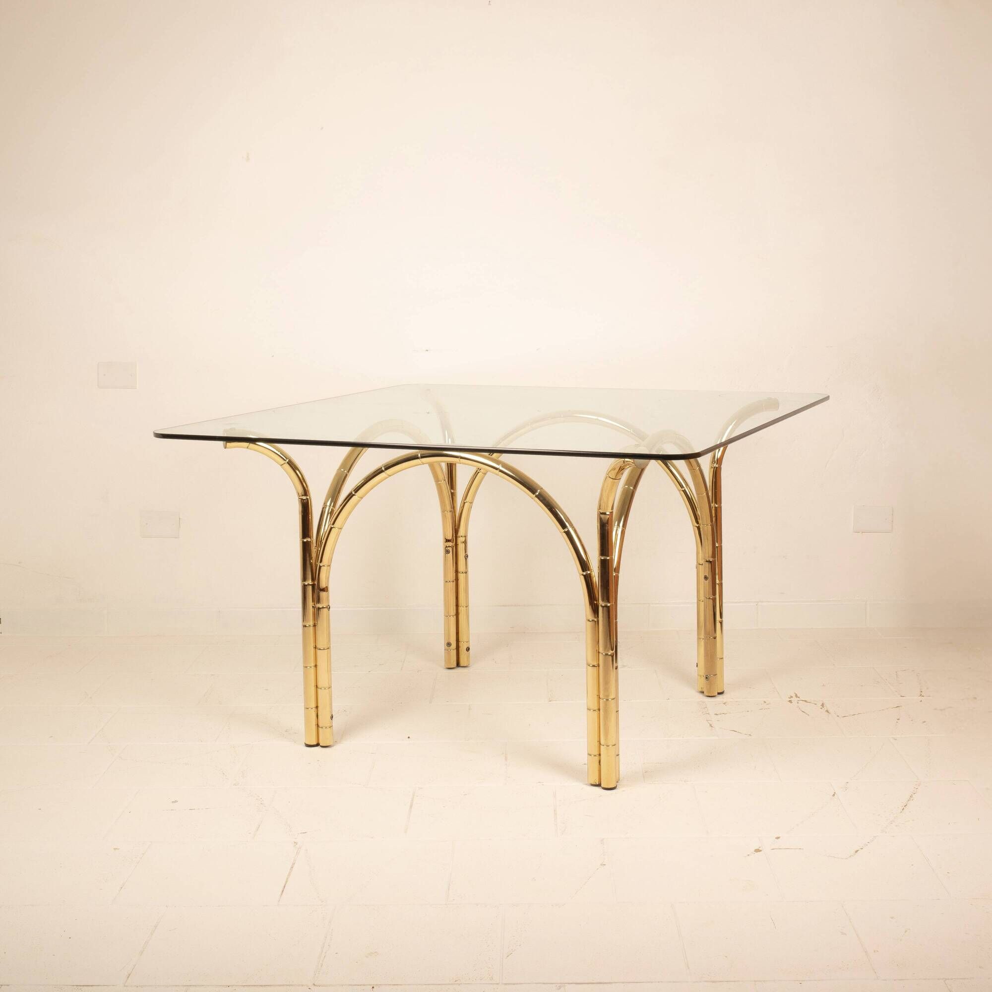 Glass and Brass Table, Italian Manufacture, 1970