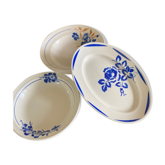 Set of 3 dishes badonviller ecru and blue