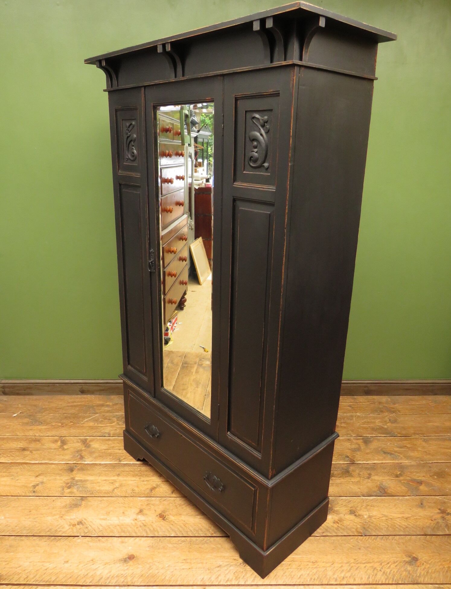 Black painted linen press wardrobe