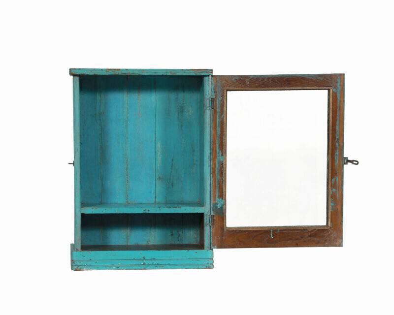 Vintage blue wall display case old teak patina and original piece india