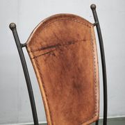 1990s European Brutalist Wrought Iron and Hand-Stitched Cognac Leather Dining Chair