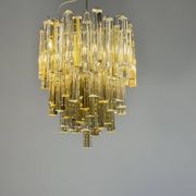 Venetian chandelier in colourless and gold Murano glass, Venini Triedi model, circa 1960.
