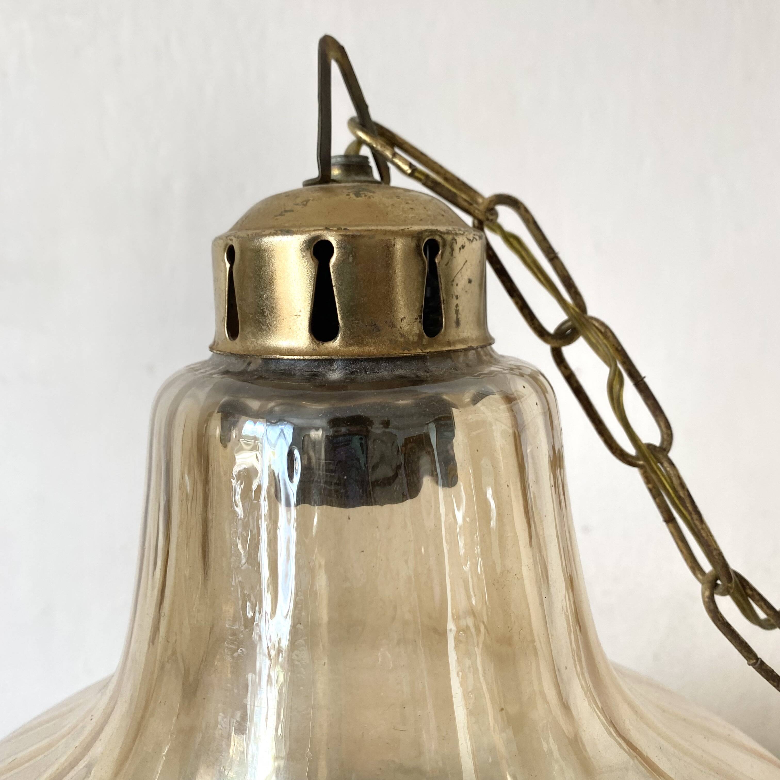 Vintage amber glass pendant light
