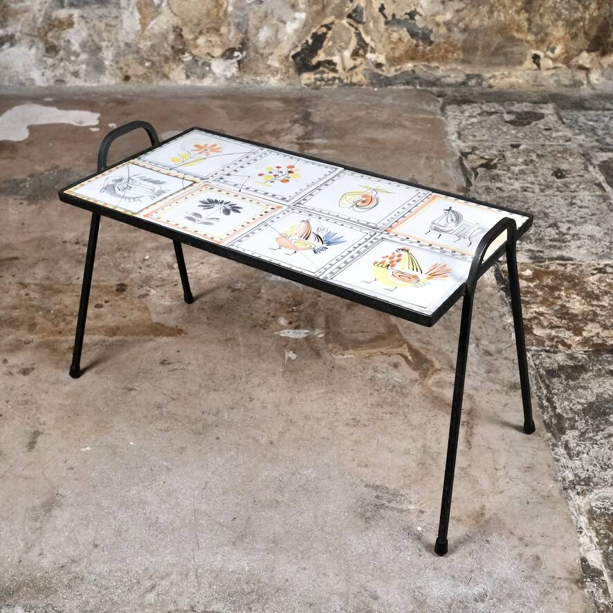 Wrought iron and ceramic side table by Roger Capron, France, 1950s