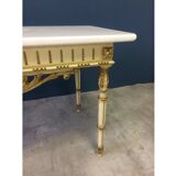 Table basse ancienne en bois et marbre