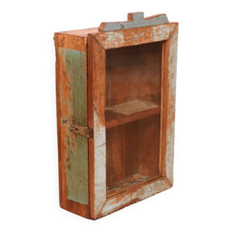 Burmese teak wall display case with original polychrome patina