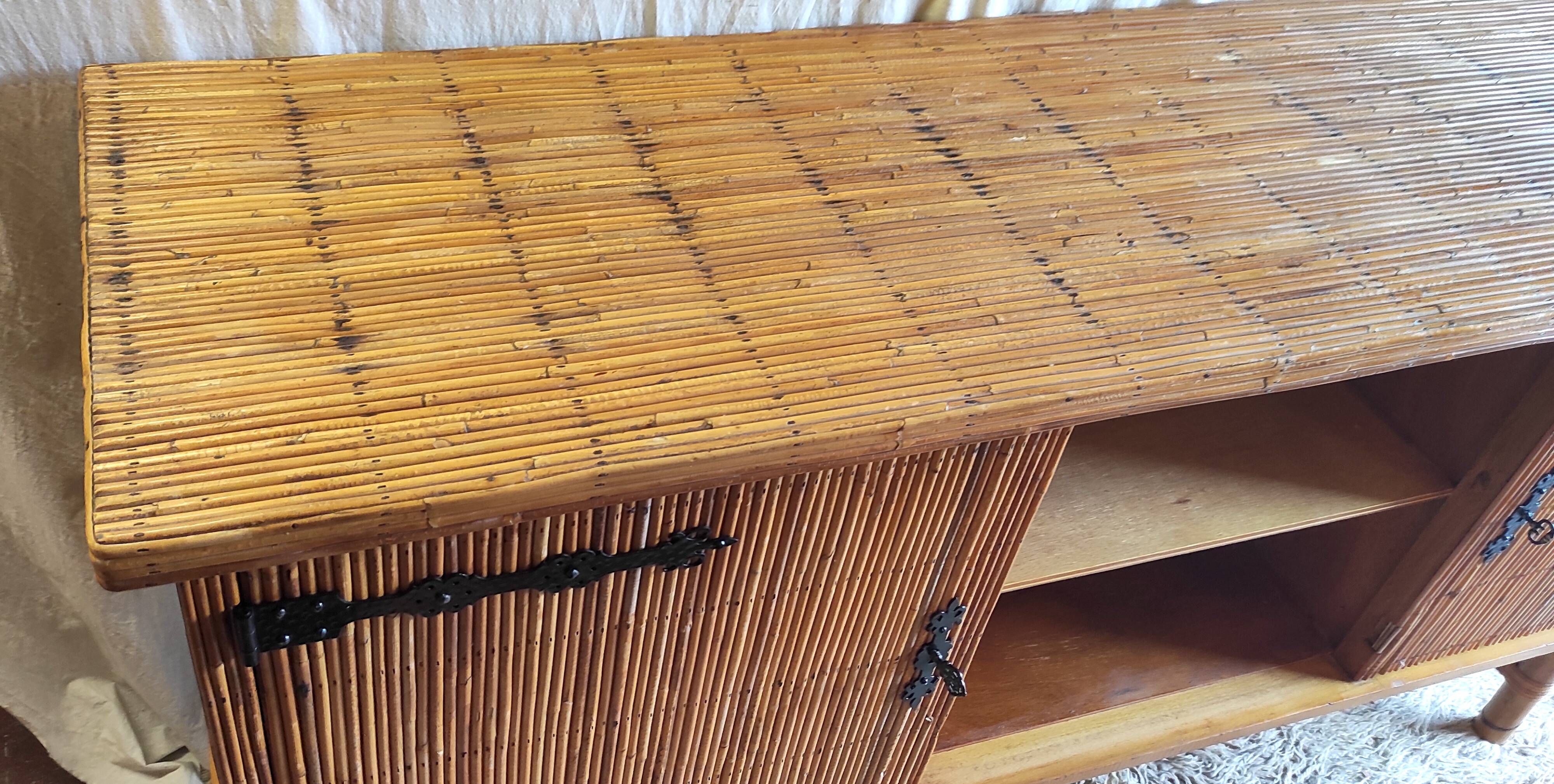 Rattan and bamboo sideboard in the style of "Le doux Minet" - 1960s/70s